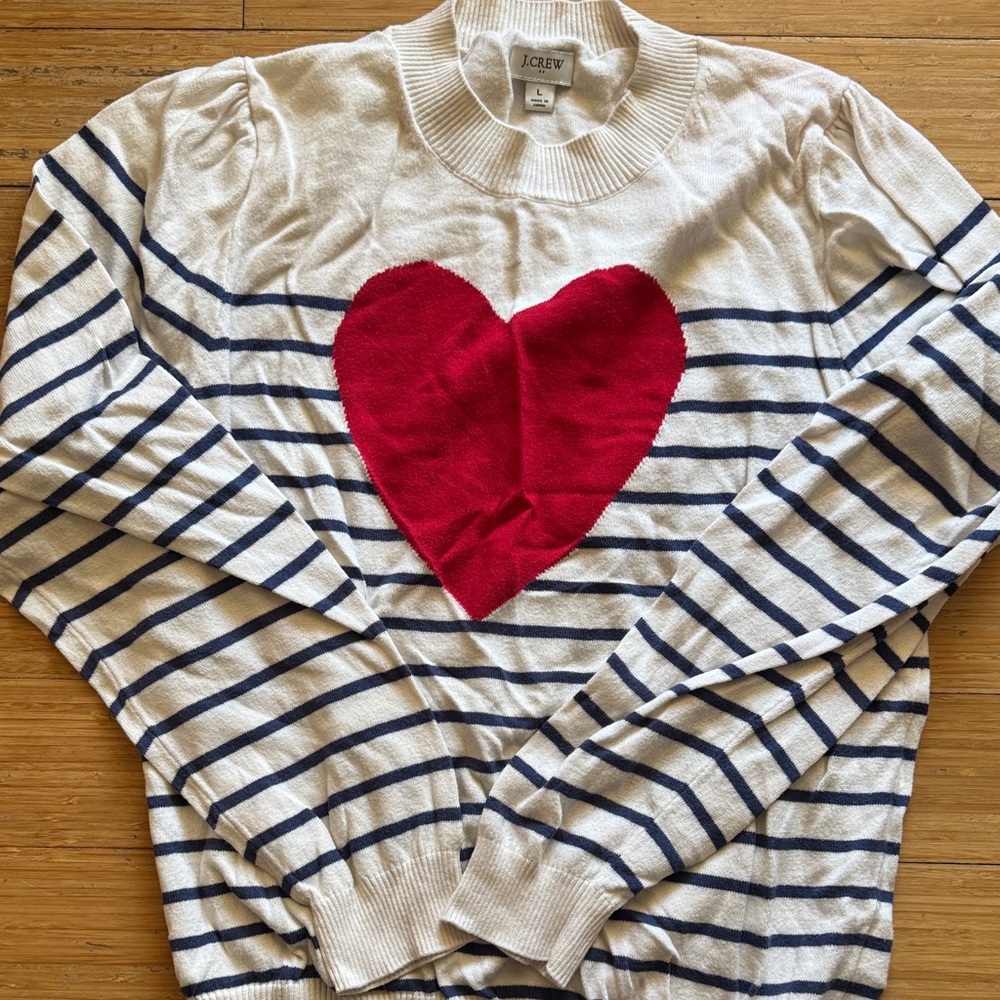 J. Crew Navy Striped Sweater with Red Heart